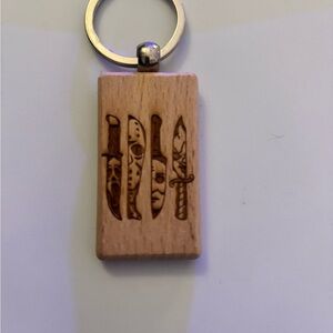 Horror Villians Wooden Keychain with Knife Design
